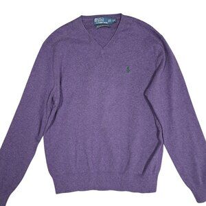 Polo Ralph Lauren Mens V-Neck Sweater Purple L Preppy 100% Pima Cotton Pony Logo